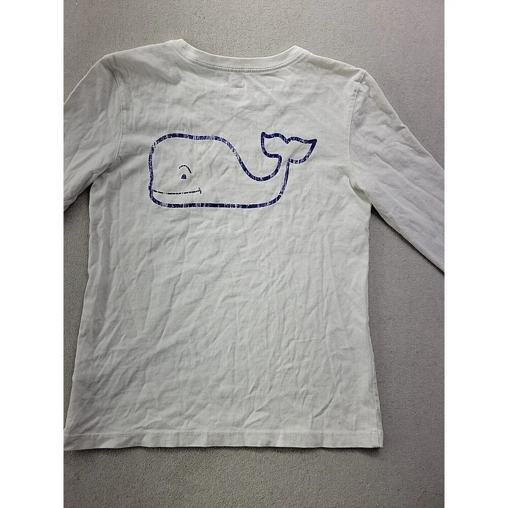 Vineyard Vines YOUTH Kids Girl Size M (10-12) White Long Sleeve Cotton Whale Tee - Picture 3 of 9